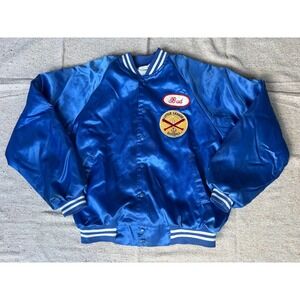 VTG Mens Sz XL Hartwell USA Blue Satin Full Zip Jacket Little League Baseball